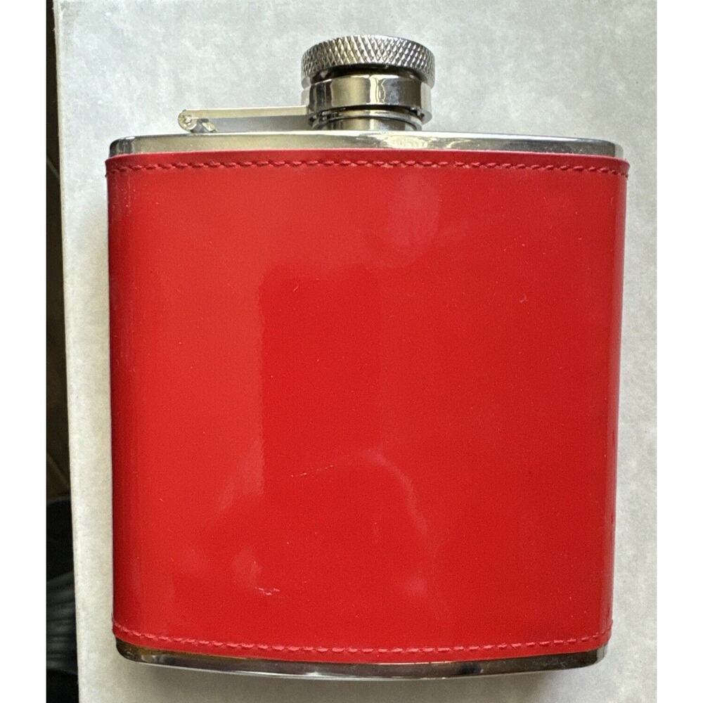 BROOKS BROTHERS RED LEATHER WRAPPED STAINLESS STEEL POCKET HIP FLASK 6 oz